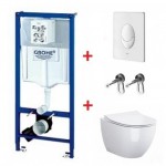 Potinkinio rėmo Grohe, mygtuko Skate Air ir klozeto Opoczno Urban Harmony Rimless su plonu lėtaeigiu dangčiu komplektas